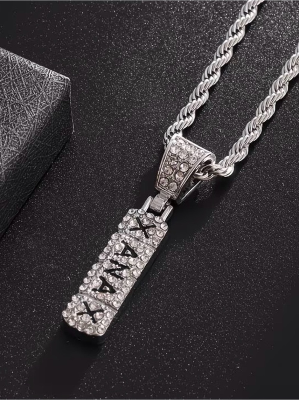 Crystal Pavé Bar Pendant Necklace - Silver